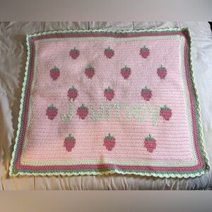 Strawberry Baby Blanket (custom name) made to order